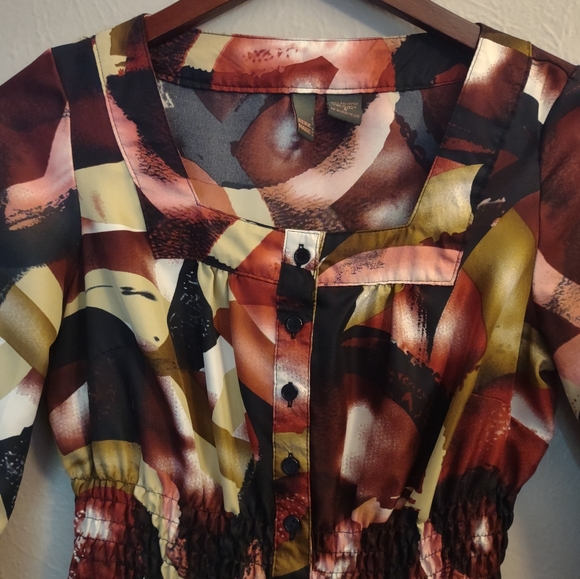 SERE NADE Abstract Print Peplum Blouse Black Cream Gold Dusty Pink - Picture 4 of 12